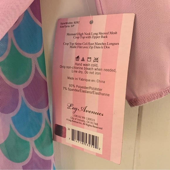 NEW Leg Avenue MERMAID HIGH NECK LONG SLEEVED MESH CROP TOP Zipper Back Cute - Picture 5 of 10